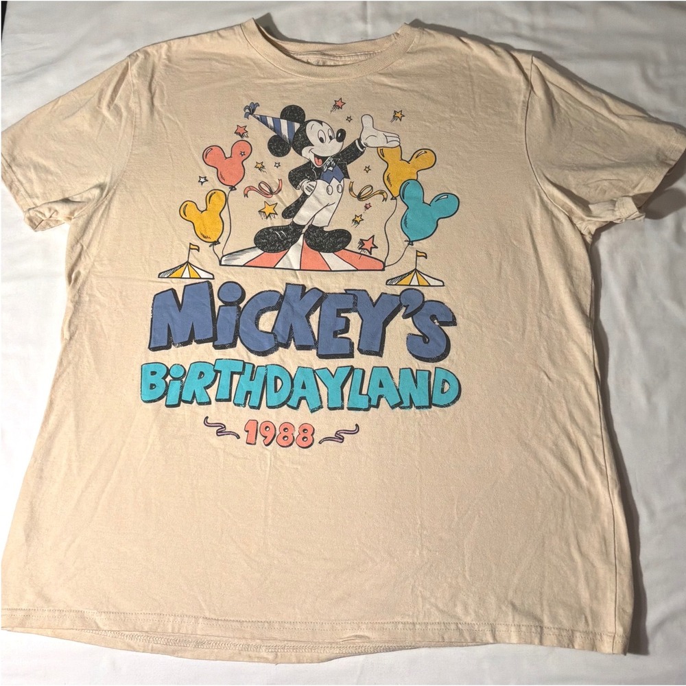 Disney Mickey Mouse Mickeys Birthdayland 1988 Graphic T-Shirt Tan Large